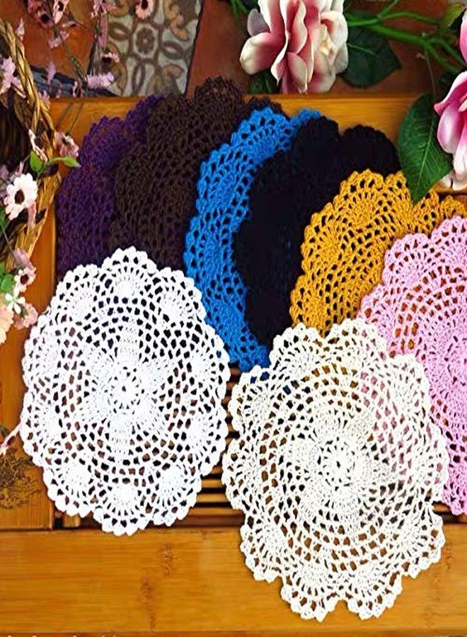 Phantomon 8 Inch Doilies Crochet Round Lace Doily Handmade Placemats 100% Cotton Floral Crocheted Coasters, Flower Design, Pack of 8 (White) - Image 3