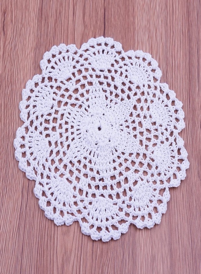 Phantomon 8 Inch Doilies Crochet Round Lace Doily Handmade Placemats 100% Cotton Floral Crocheted Coasters, Flower Design, Pack of 8 (White) - Image 4