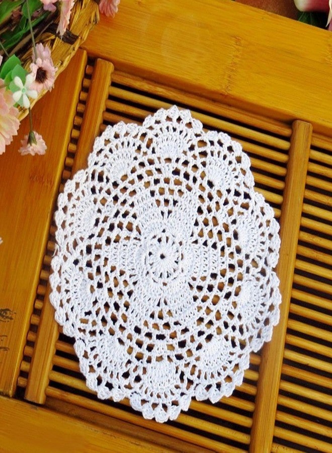 Phantomon 8 Inch Doilies Crochet Round Lace Doily Handmade Placemats 100% Cotton Floral Crocheted Coasters, Flower Design, Pack of 8 (White) - Image 2