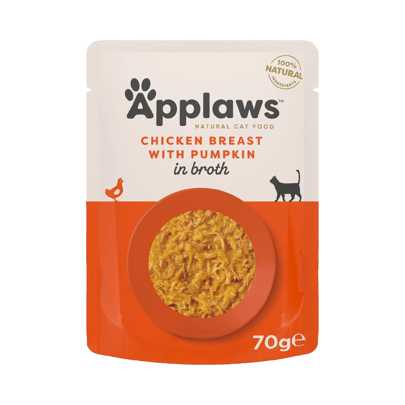 Applaws Natural Premium Wet Cat Food for Adult Cats, Chicken Breast with Pumpkin in Broth Pack of 4 x 70g Pouches