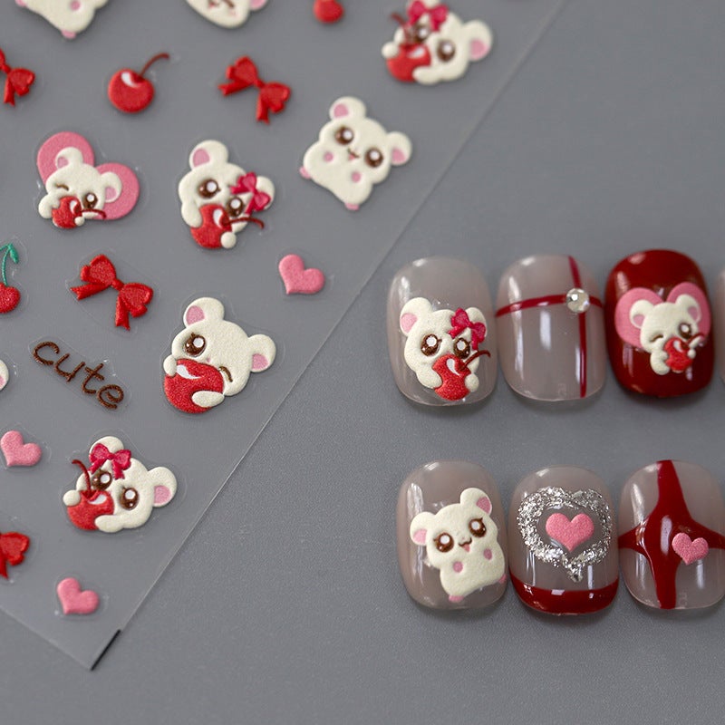 Iron New Craft Cute Cartoon Mouse Nail Sticker Adhesive Nail Sticker Jewelry Ts-3380 Cherry Cute Mouse - Image 4