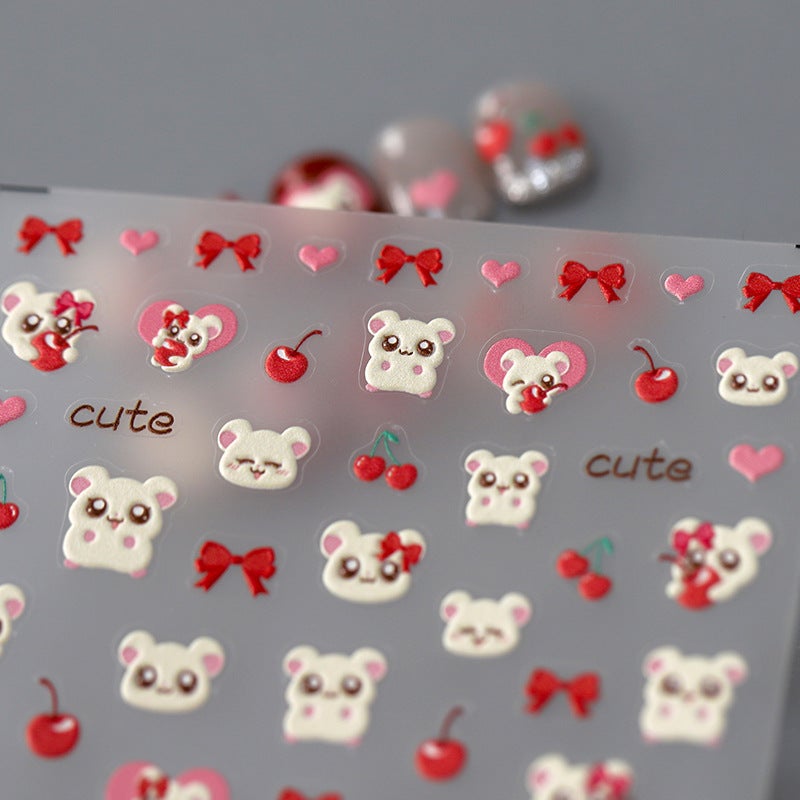 Iron New Craft Cute Cartoon Mouse Nail Sticker Adhesive Nail Sticker Jewelry Ts-3380 Cherry Cute Mouse - Image 5