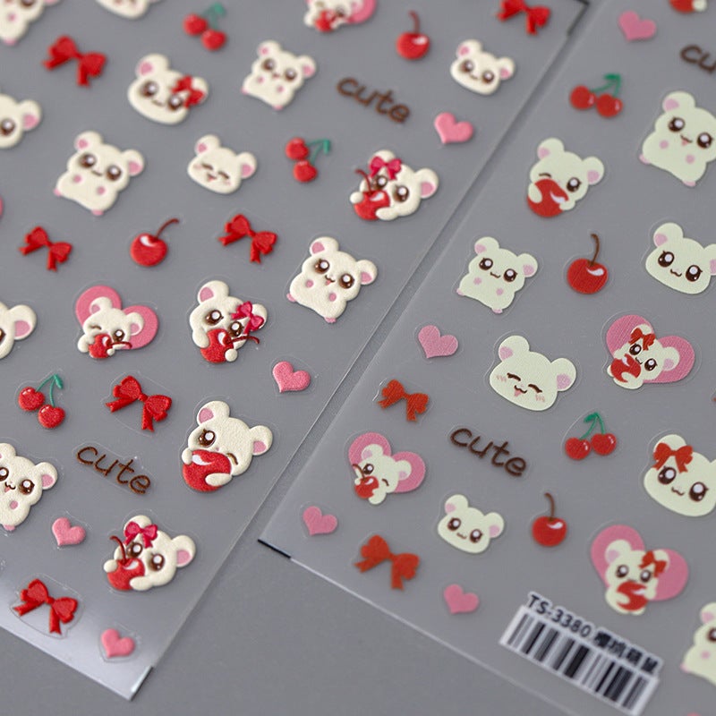 Iron New Craft Cute Cartoon Mouse Nail Sticker Adhesive Nail Sticker Jewelry Ts-3380 Cherry Cute Mouse - Image 3