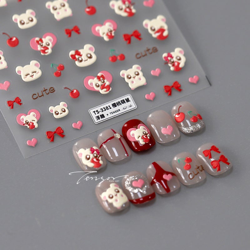 Iron New Craft Cute Cartoon Mouse Nail Sticker Adhesive Nail Sticker Jewelry Ts-3380 Cherry Cute Mouse - Image 2
