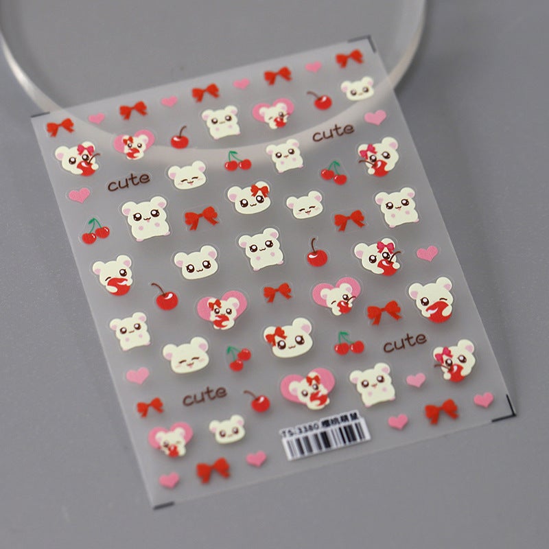 Iron New Craft Cute Cartoon Mouse Nail Sticker Adhesive Nail Sticker Jewelry Ts-3380 Cherry Cute Mouse - Image 1
