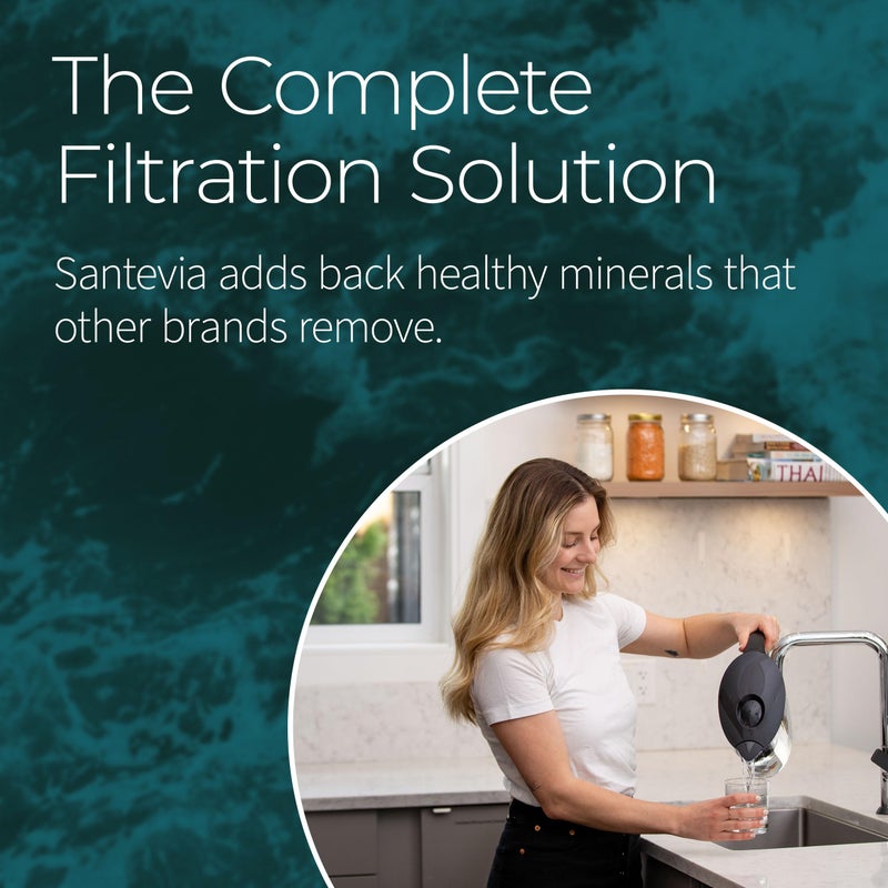 Santevia Mina Alkaline Water Filter Pitcher | 9-Cup At Home Water Filter That Adds Minerals And Makes Water Alkaline | Chlorine And Lead Water Filter | Made In North America - Image 2