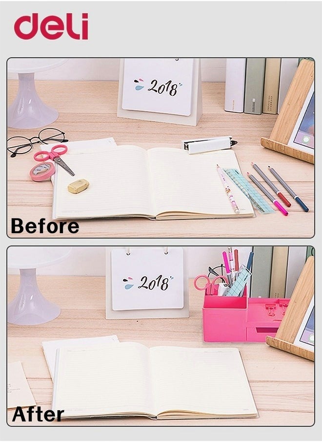 Deli - 3 Compartments Multi-Functional Desk Organizer Stationery Storage Box + Pen Holder - Image 1