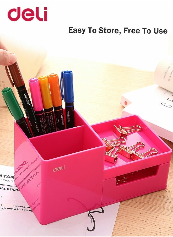 Deli 3 Compartments Multi-Functional Desk Organizer Stationery Storage Box + Pen Holder  - Image 1