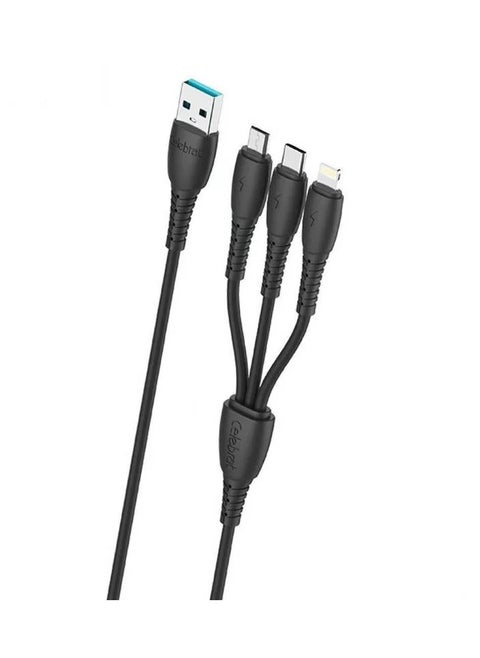 Celebrat HB-05 3 in 1 Portable USB To Type-C, Lightning,Micro Fast Charge And Data Transmission Cable With Smart Design And Practical Fits Mobile Phone 1200mm - Black