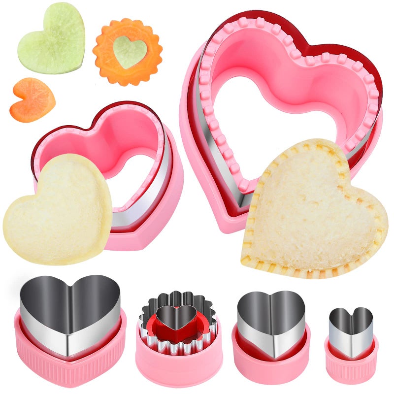 Heart Cookie Cutter Set 6 Pcs Valentines Day Cookie Cutters Sandwich Cutter and SealerHeart Shaped Cookie Cutter for Biscuits Cakes Fruit and Sandwiches