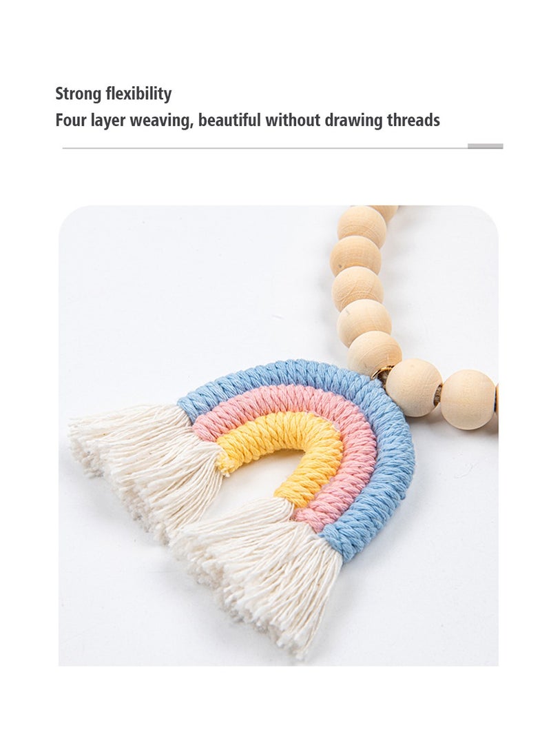 1 Pieces Wooden Beaded Curtain Tiebacks,Tassel Curtain Buckles Magnetic Curtain Buckles,Rainbow Tassel Curtain Tiebacks No Punch Decoration (Blue) - Image 3