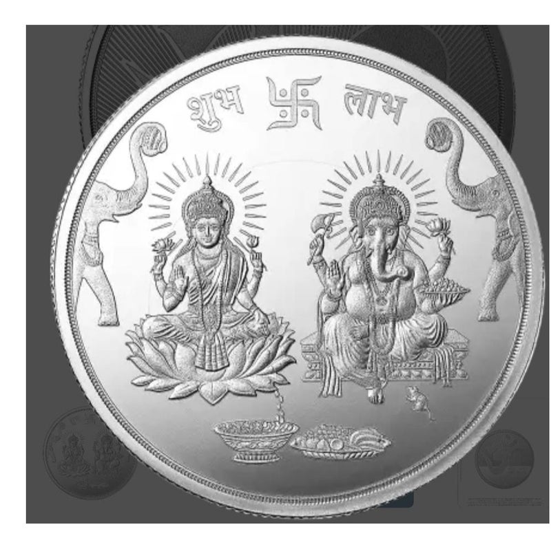 MMTC-PAMP PAMP-MMTC 999.9 FINE PURE SILVER COIN WITH LAKSHMI GANESHA & SHUBH LABH-100G - Image 3