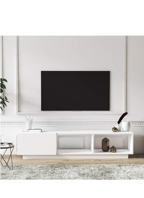 modern TV Stand with Storage, for TVs up to 80 Inches, Wood, 180 W x 35 D x 50 W Cm, White