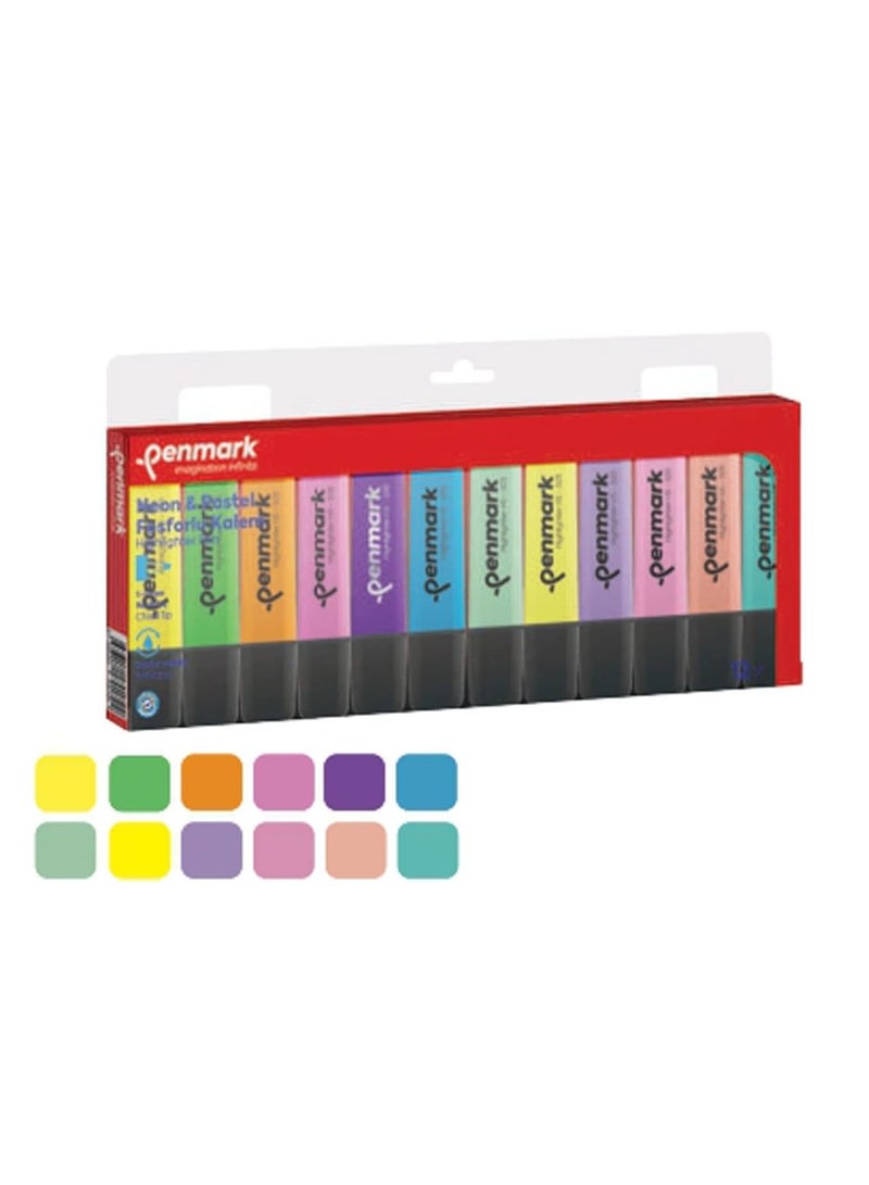 Penmark Highlighter Pen 12 Piece Acetate Mixed Color - No:HS-505-12NP - Image 1
