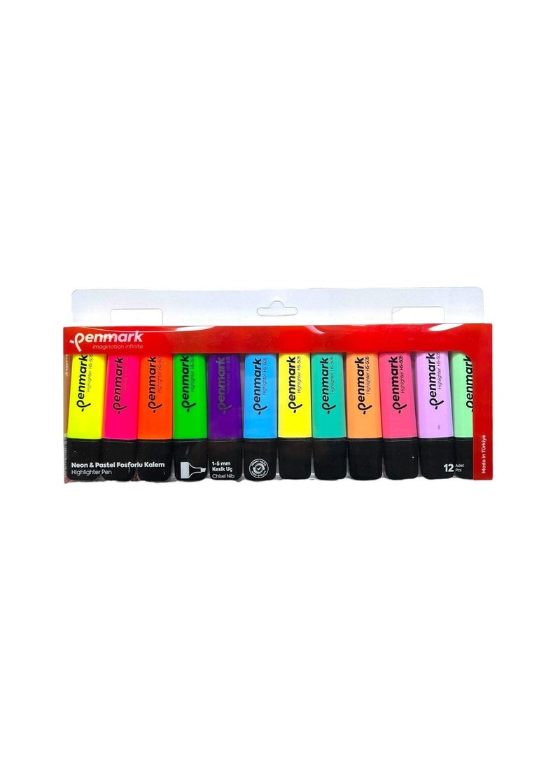 Penmark Highlighter Pen 12 Piece Acetate Mixed Color - No:HS-505-12NP - Image 2