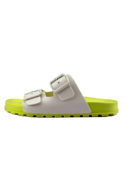 Voices Folk Women'S Birken Style Sandal With Adjustable Strap - Yellow/White