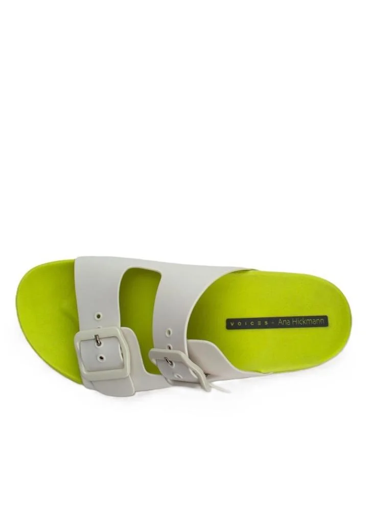Voices Folk Women'S Birken Style Sandal With Adjustable Strap - Yellow/White