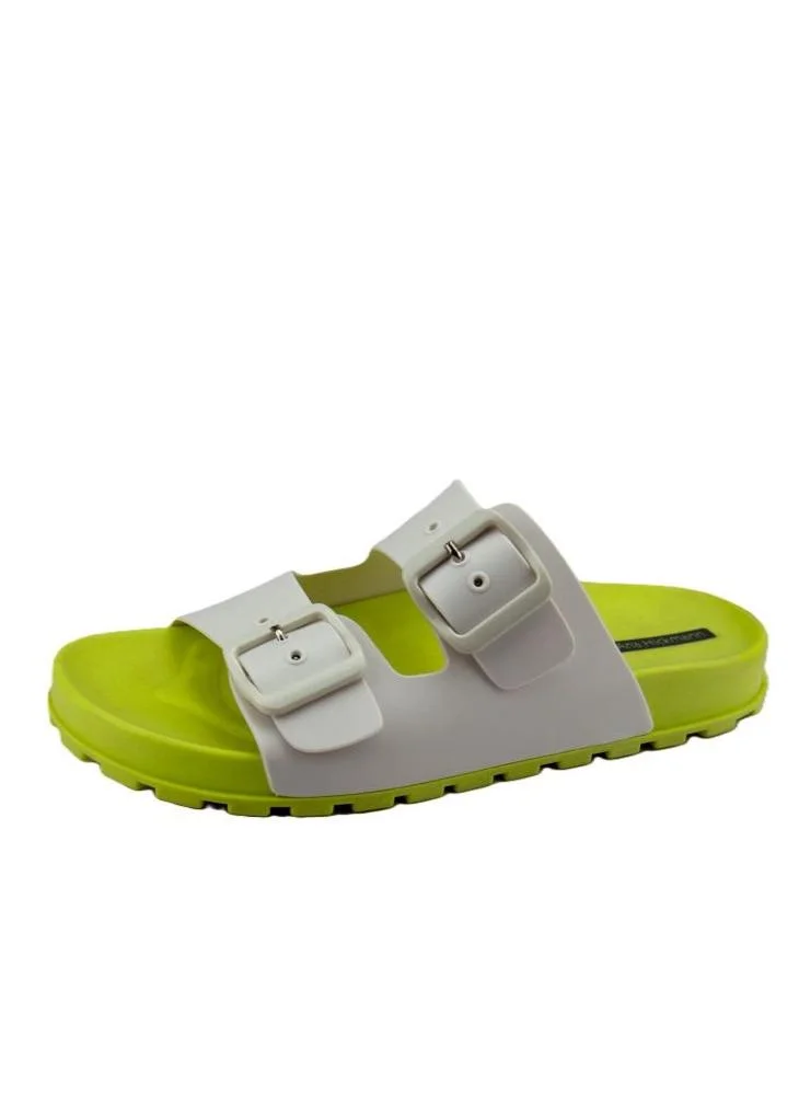 Voices Folk Women'S Birken Style Sandal With Adjustable Strap - Yellow/White