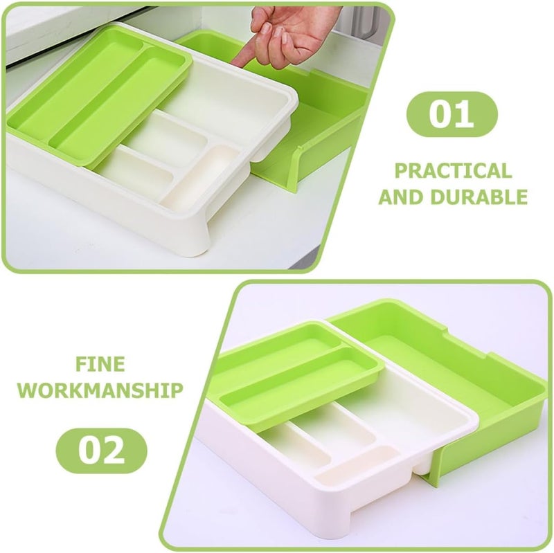 Multi-grid Plastic Utensil Holder with Divider, Multifunctional Cutlery Organizer Tray for Kitchen Drawer, Green-white Flatware Storage Box for Home Use - Image 3