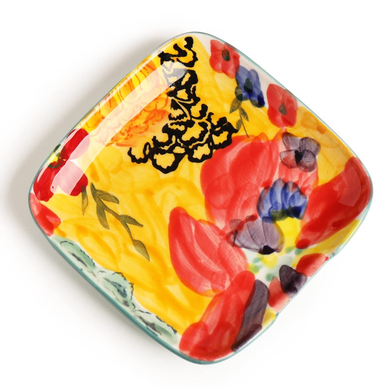 Colorful Hand Painted Spoon Rest 475 Inches Ceramic Spoon Holder for Kitchen Counter Stove Top Dishwasher Safe Multicolor