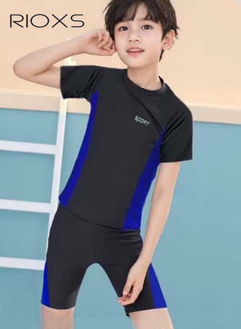 ملابس سباحة للأولاد من قطعتين بأكمام قصيرة وواقية من الطفح الجلدي ملابس سباحة رياضية مائية للأطفال ملابس سباحة للحماية من أشعة الشمس مع شورت