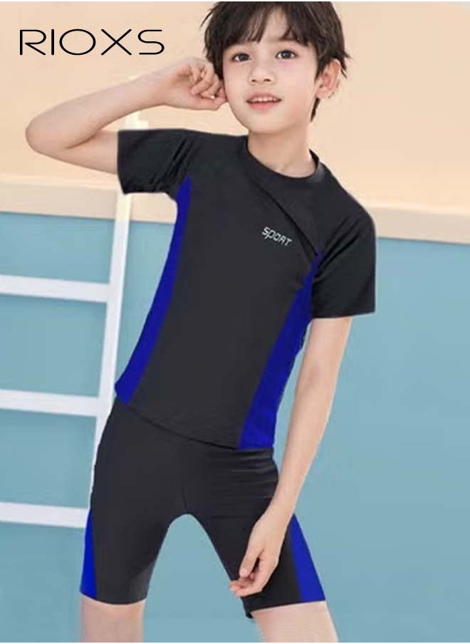 RIOXS Boys Two Piece Rash Guard Short Sleeve Swimsuit Kid Water Sport Swimwear Sun Protection Bathing Suits With Shorts  - Image 1