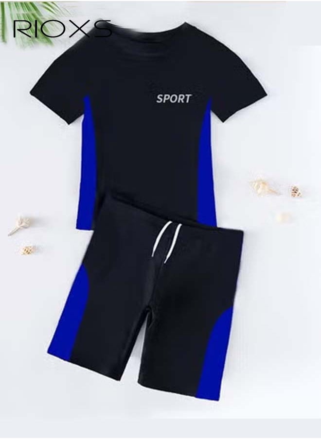 RIOXS Boys Two Piece Rash Guard Short Sleeve Swimsuit Kid Water Sport Swimwear Sun Protection Bathing Suits With Shorts  - Image 2