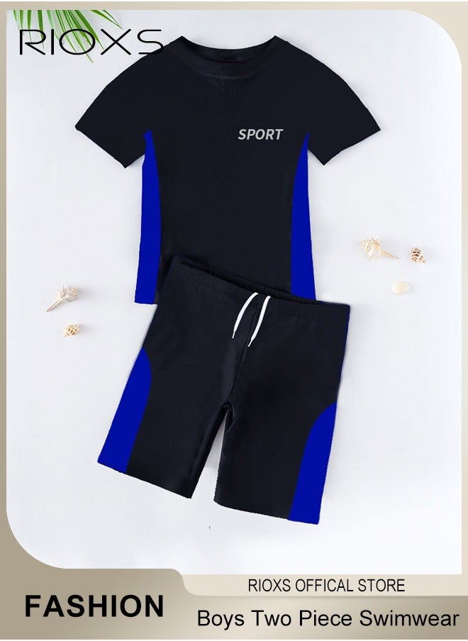 RIOXS Boys Two Piece Rash Guard Short Sleeve Swimsuit Kid Water Sport Swimwear Sun Protection Bathing Suits With Shorts  - Image 2