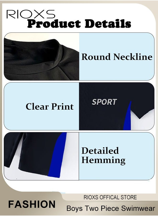 RIOXS - Boys Two Piece Rash Guard Short Sleeve Swimsuit Kid Water Sport Swimwear Sun Protection Bathing Suits With Shorts - Image 1