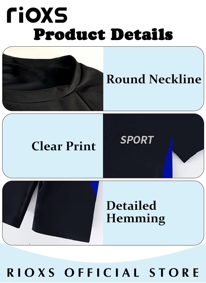 RIOXS - Boys Two Piece Rash Guard Short Sleeve Swimsuit Kid Water Sport Swimwear Sun Protection Bathing Suits With Shorts - Image 1