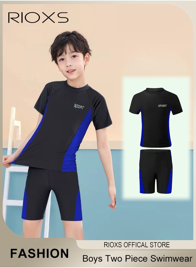 RIOXS Boys Two Piece Rash Guard Short Sleeve Swimsuit Kid Water Sport Swimwear Sun Protection Bathing Suits With Shorts  - Image 3