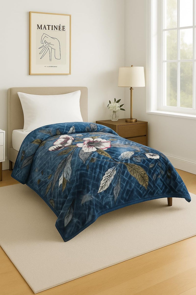 Nivasam Premium Single Bed Mink Blanket | 1.6 kg | Ultra-Soft | Plush & Warm | Modern Designer Winter Blanket for All Seasons (Blue Blossom Luxe) - Image 1