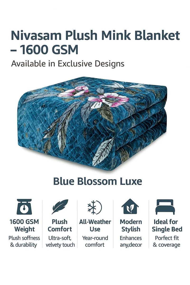 Nivasam Premium Single Bed Mink Blanket | 1.6 kg | Ultra-Soft | Plush & Warm | Modern Designer Winter Blanket for All Seasons (Blue Blossom Luxe) - Image 3