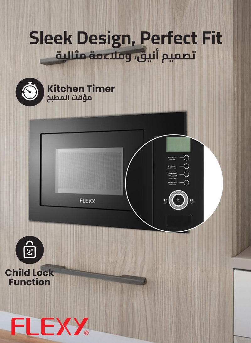 Flexy 34L Built-In Microwave Oven with Grill, 1000W Output, 8 Auto Menus, 5 Power Levels, Defrost, Child Lock, Push Button Open, Black Finish, 2-Year Warranty - Image 4