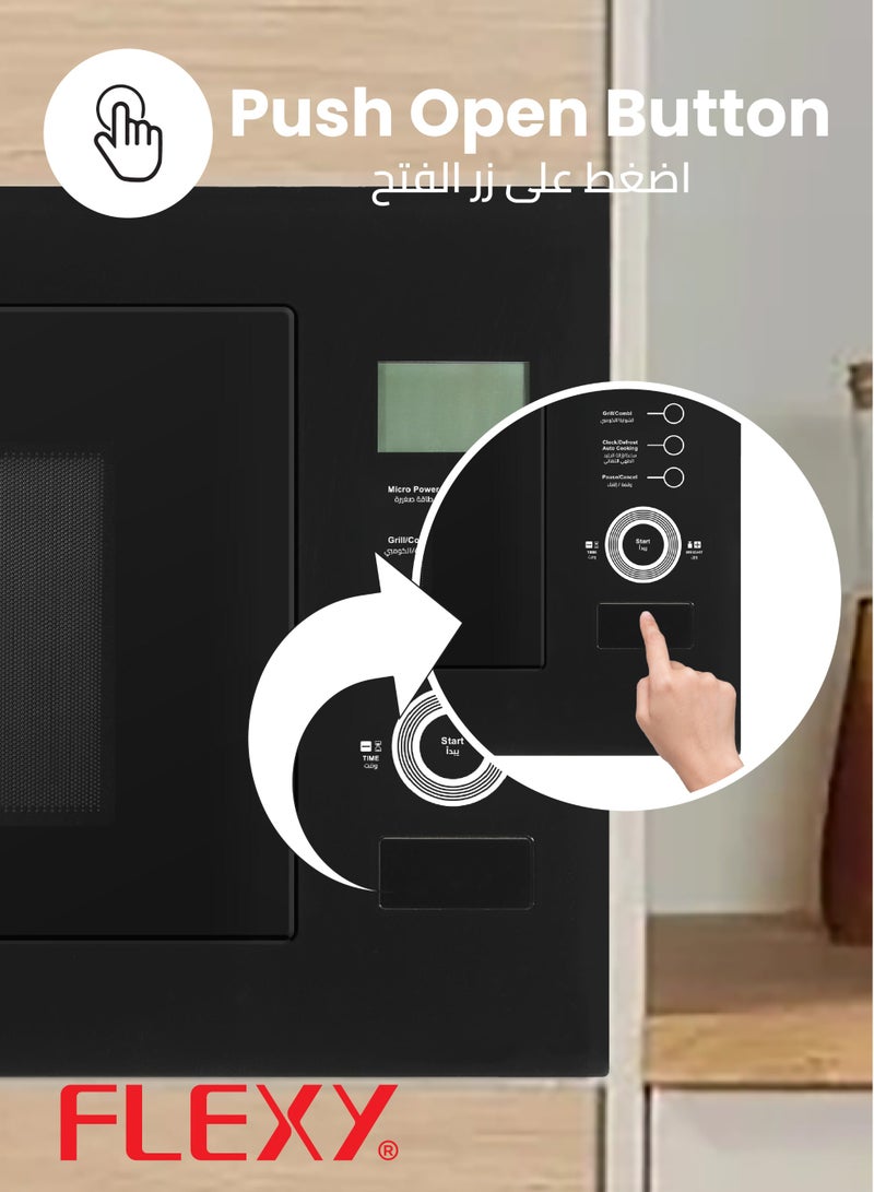 Flexy 34L Built-In Microwave Oven with Grill, 1000W Output, 8 Auto Menus, 5 Power Levels, Defrost, Child Lock, Push Button Open, Black Finish, 2-Year Warranty - Image 5
