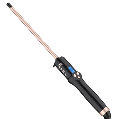 IKV 3/8 Inch Small Wand Curling Iron,Long Barrel Hair Curling Wand for Short&Long Hair, Ceramic Thin Curling Iron for Spiral Curls, Dual Voltage|Adjustable Temp - Image 1