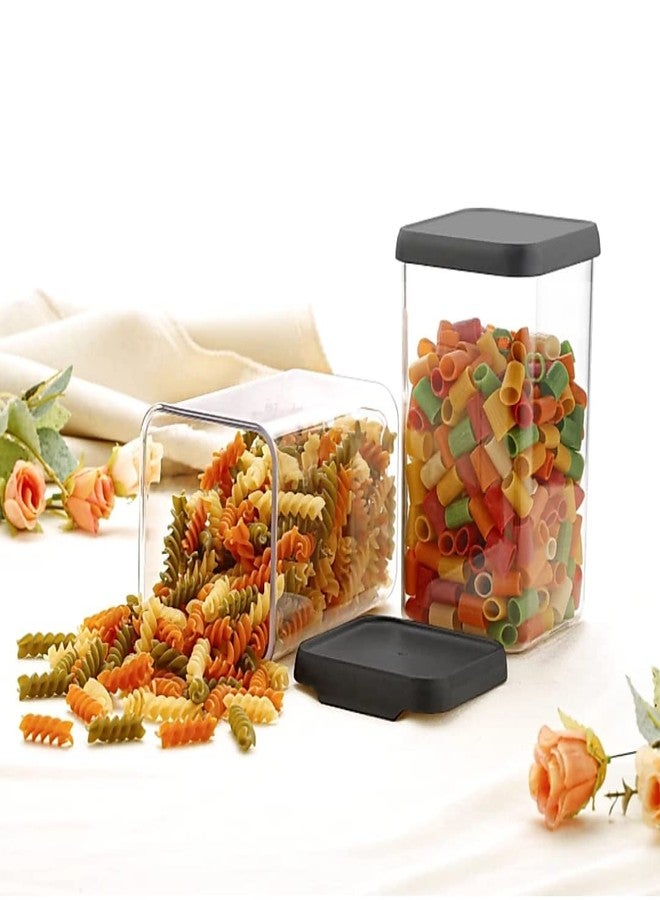 Kitchenwell 1100 ML Easy Flow Cereal Dispenser Storage Jar, Idle for Kitchen- Storage Box Lid Food Rice Pasta Pulses Container, Square Containers for Kitchen (Black, 1100 ML, Pack of 12) - Image 5
