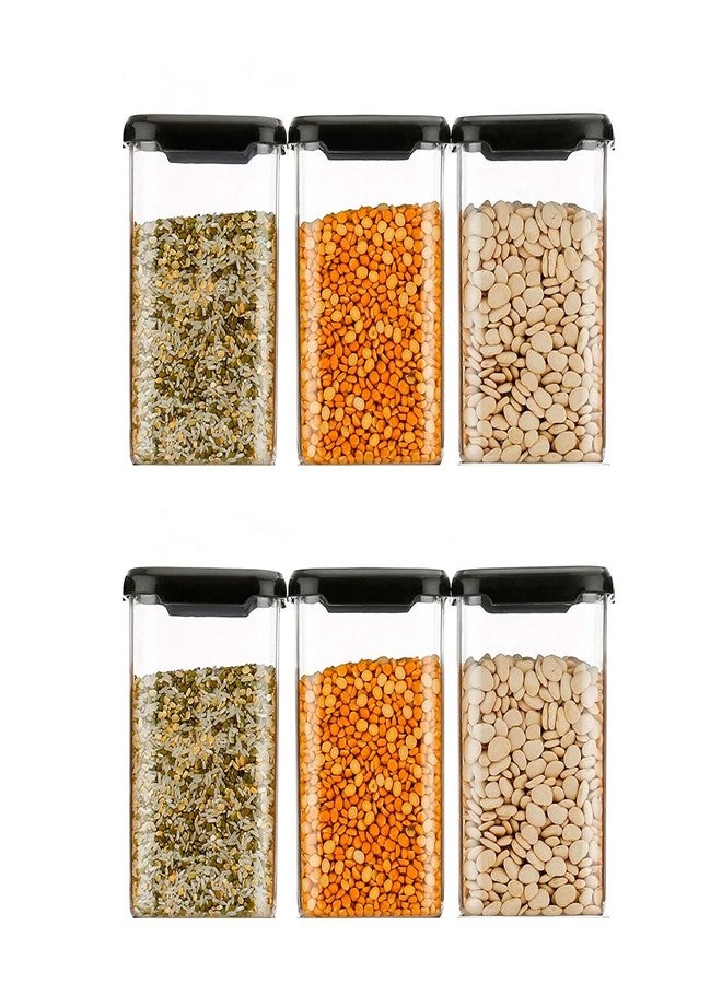 Kitchenwell 1100 ML Easy Flow Cereal Dispenser Storage Jar, Idle for Kitchen- Storage Box Lid Food Rice Pasta Pulses Container, Square Containers for Kitchen (Black, 1100 ML, Pack of 12) - Image 4