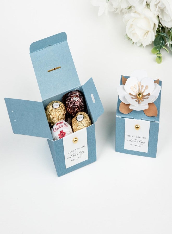 FEIYI 20 PCS Dusty Blue Candy Boxes, 3 In 1 Candy Box with Floral Decor, White Thank You Tags Gift wrapping for Wedding Birthday Baby Shower Decorations Party -2.55x2.55x1.75’ (Dusty Blue) - Image 3