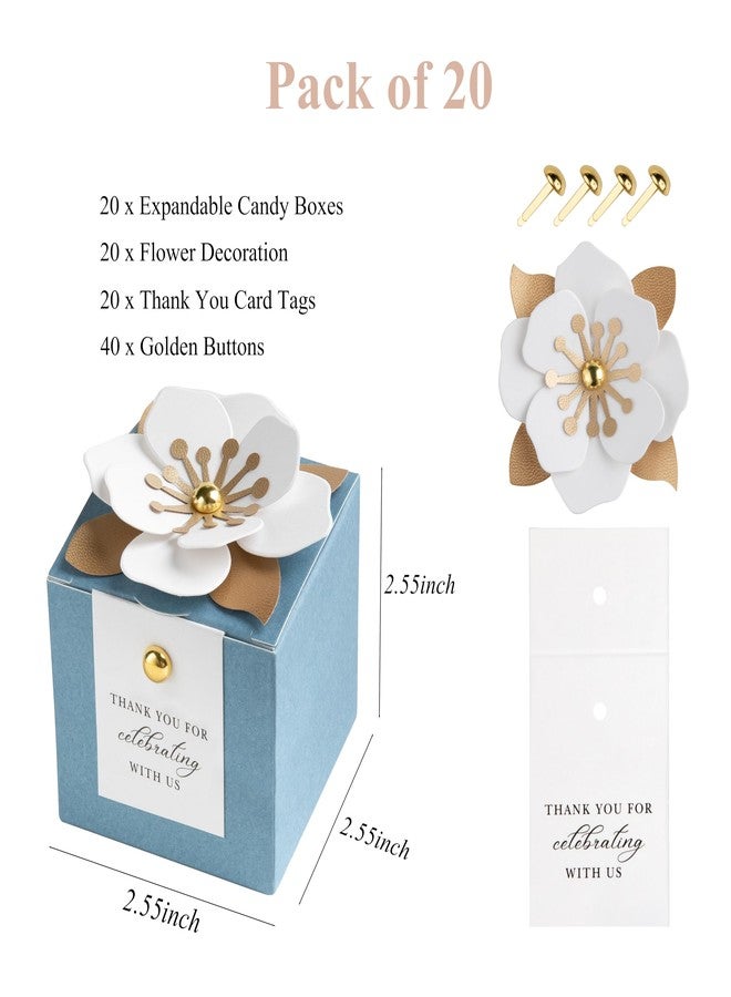 FEIYI 20 PCS Dusty Blue Candy Boxes, 3 In 1 Candy Box with Floral Decor, White Thank You Tags Gift wrapping for Wedding Birthday Baby Shower Decorations Party -2.55x2.55x1.75’ (Dusty Blue) - Image 2
