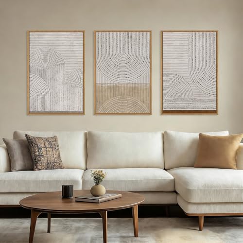 Aryroi Large Neutral Spiral Circles Framed Canvas Wall Art,Boho Beige Geometric Wall Decor,Modern Abstract Arch Artwork,Mid Century Minimalist Art Print for Living Room,Bedroom,Office- 16"x24"x3 - Image 2