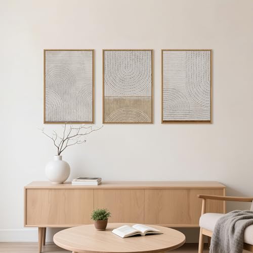 Aryroi Large Neutral Spiral Circles Framed Canvas Wall Art,Boho Beige Geometric Wall Decor,Modern Abstract Arch Artwork,Mid Century Minimalist Art Print for Living Room,Bedroom,Office- 16"x24"x3 - Image 3