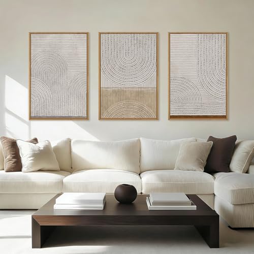 Aryroi Large Neutral Spiral Circles Framed Canvas Wall Art,Boho Beige Geometric Wall Decor,Modern Abstract Arch Artwork,Mid Century Minimalist Art Print for Living Room,Bedroom,Office- 16"x24"x3 - Image 1
