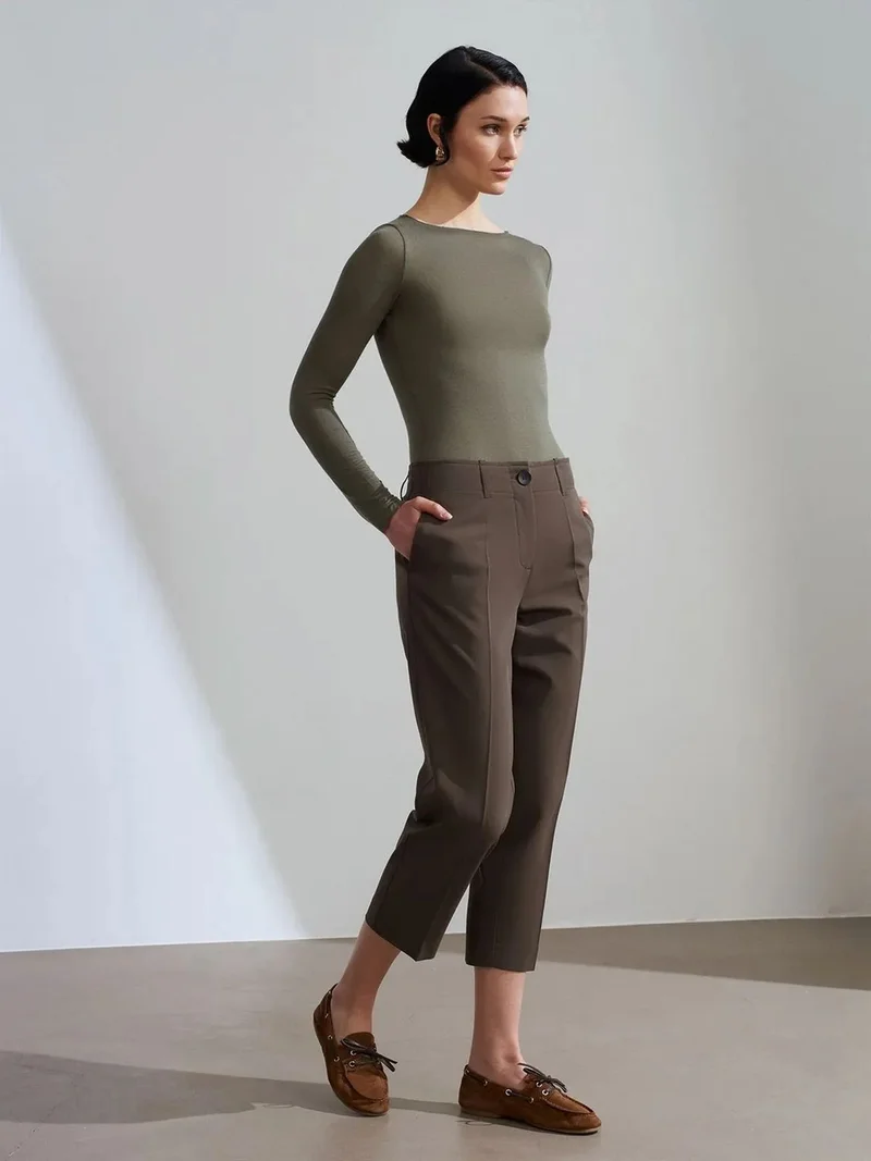 ديلفين Dilvin Women's High-waist Belted Capri Trousers