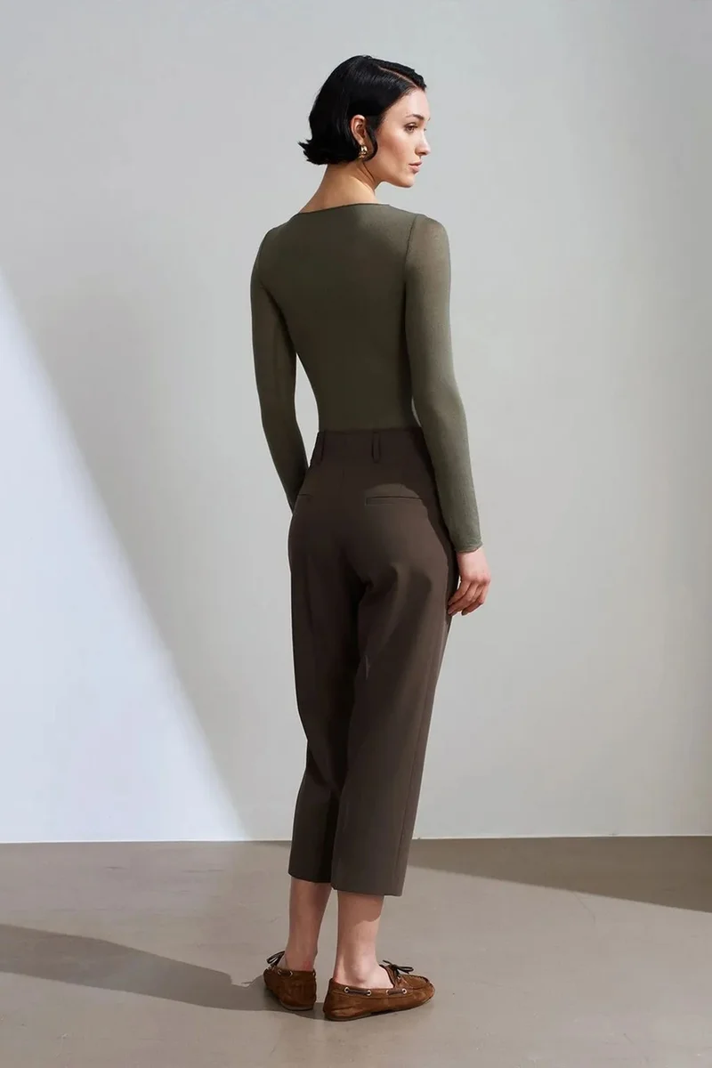 Dilvin Mocha Brown DILVIN Women's High-waist Belted Capri Trousers for Women | Best Price UAE