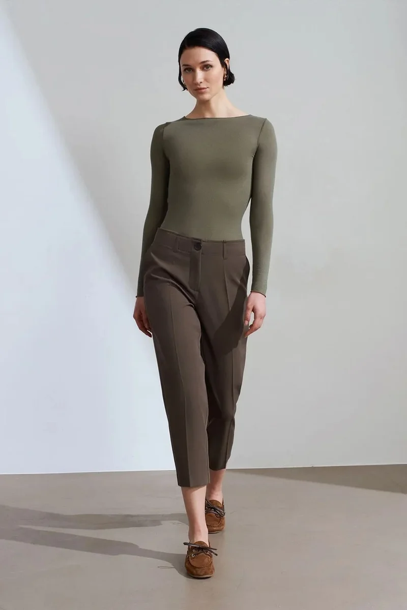 Dilvin Mocha Brown DILVIN Women's High-waist Belted Capri Trousers for Women | Best Price UAE