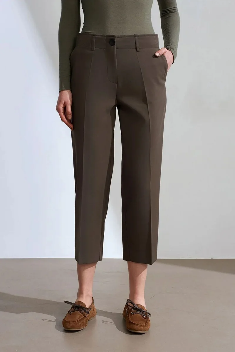 Dilvin Mocha Brown DILVIN Women's High-waist Belted Capri Trousers for Women | Best Price UAE
