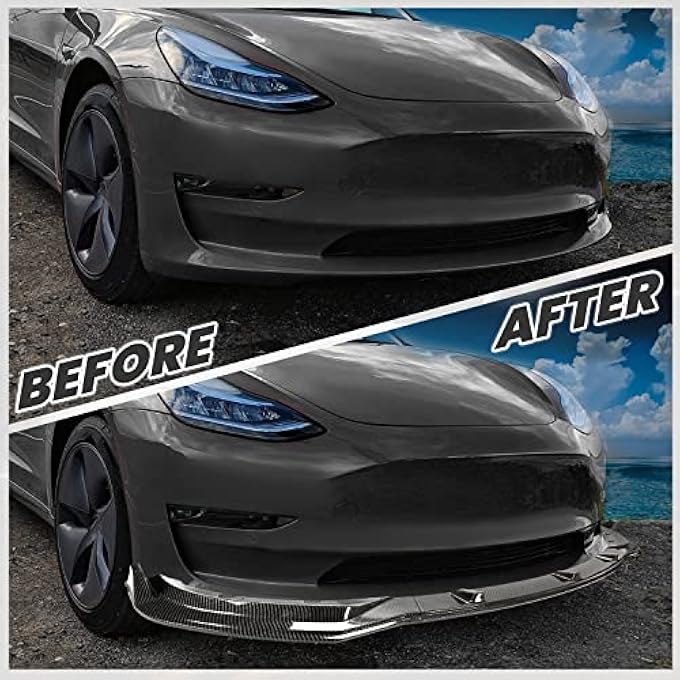 Kojem Front Bumper Lip Kit Compatible with 2017-2023 Tesla Model 3 Sedan Body Spoiler Splitter Kit Carbon Fiber Printing 3PCS - Image 4