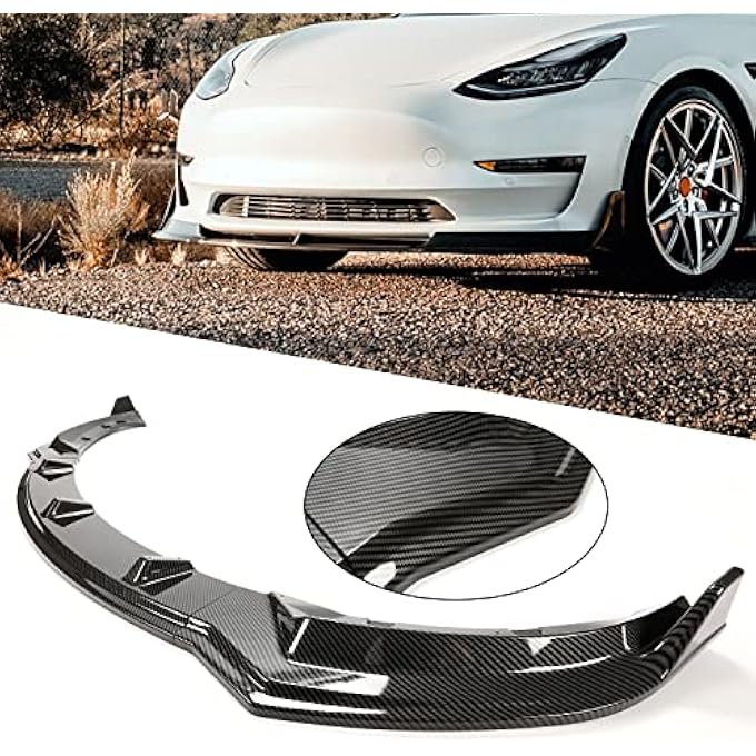 Kojem Front Bumper Lip Kit Compatible with 2017-2023 Tesla Model 3 Sedan Body Spoiler Splitter Kit Carbon Fiber Printing 3PCS - Image 1