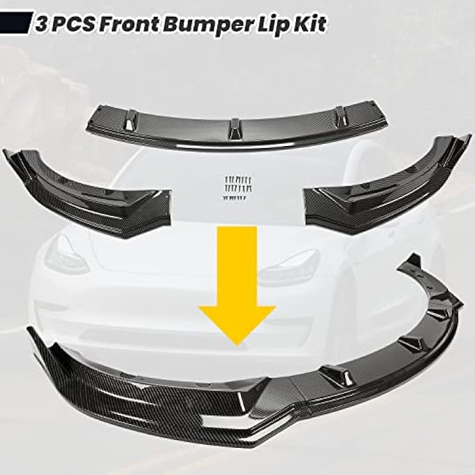 Kojem Front Bumper Lip Kit Compatible with 2017-2023 Tesla Model 3 Sedan Body Spoiler Splitter Kit Carbon Fiber Printing 3PCS - Image 3